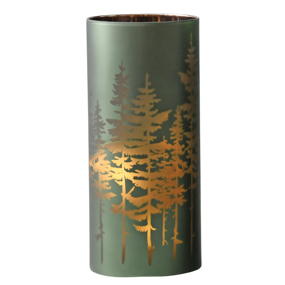 MELROSE Glass Luminary Candle Holder With Pine Trees