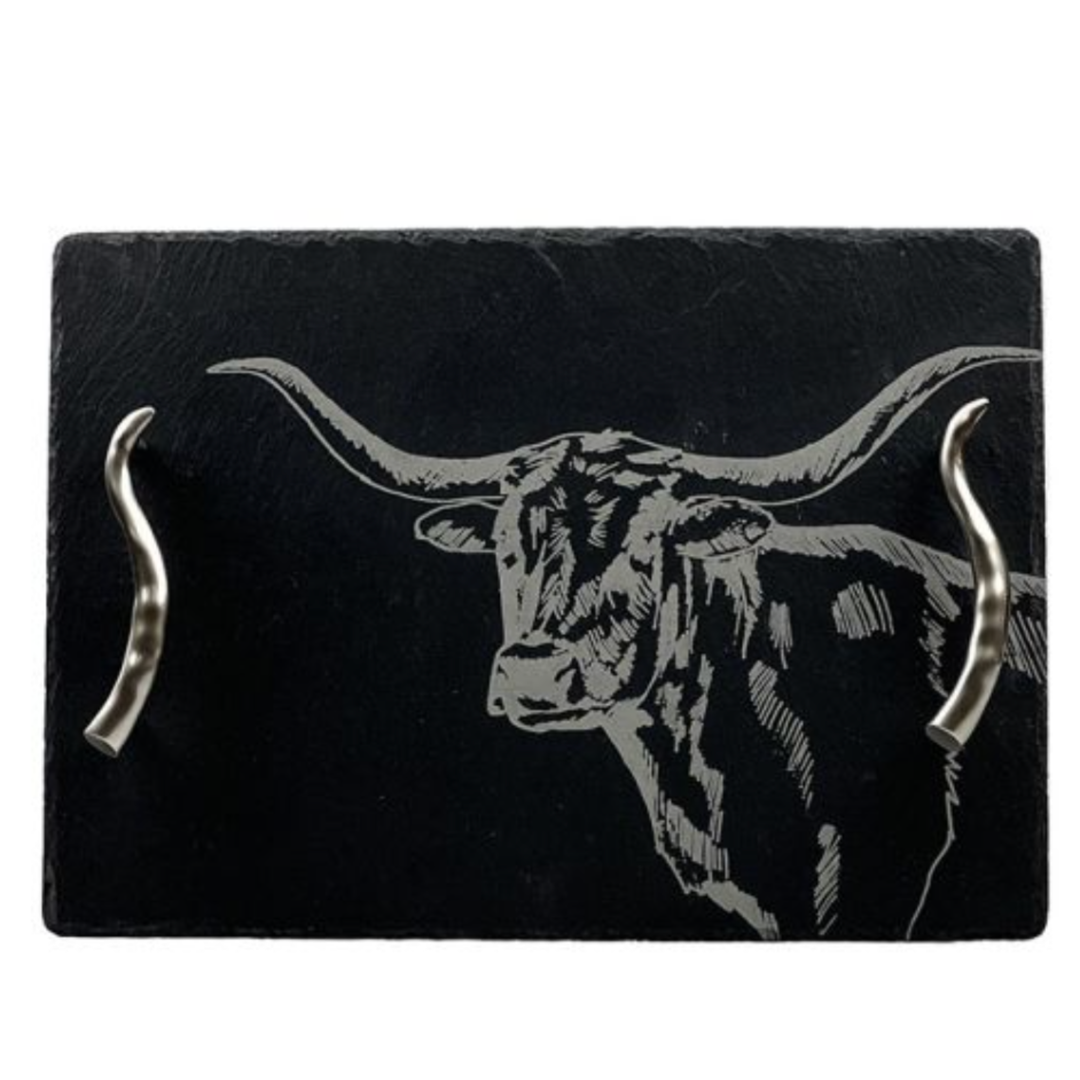 SELBRAE HOUSE Slate Texas Longhorn Medium Serving Tray