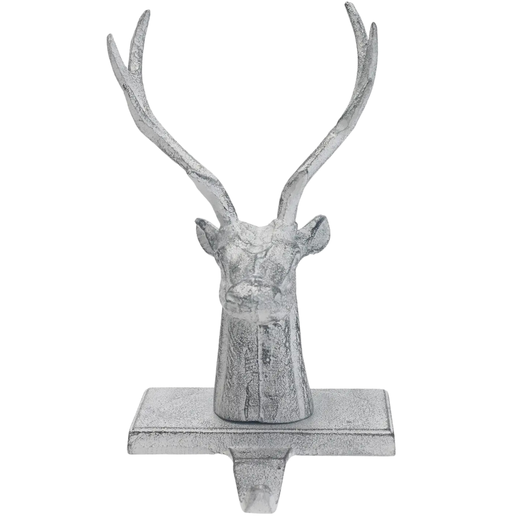 SILVER TREE Antique White Cast Iron Stag Stocking Holders