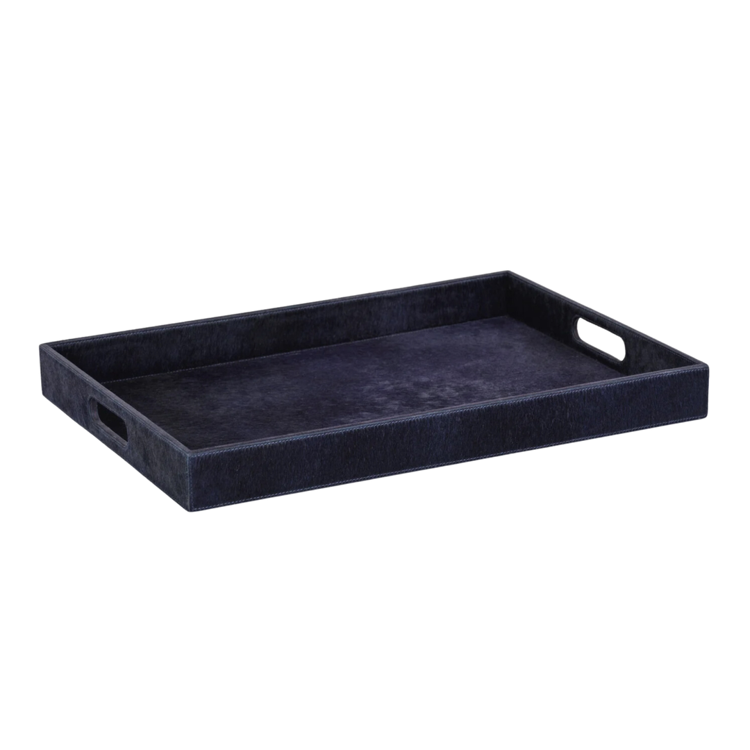 ZODAX Corviglia Hair-On-Hide Navy Leather Serving Tray