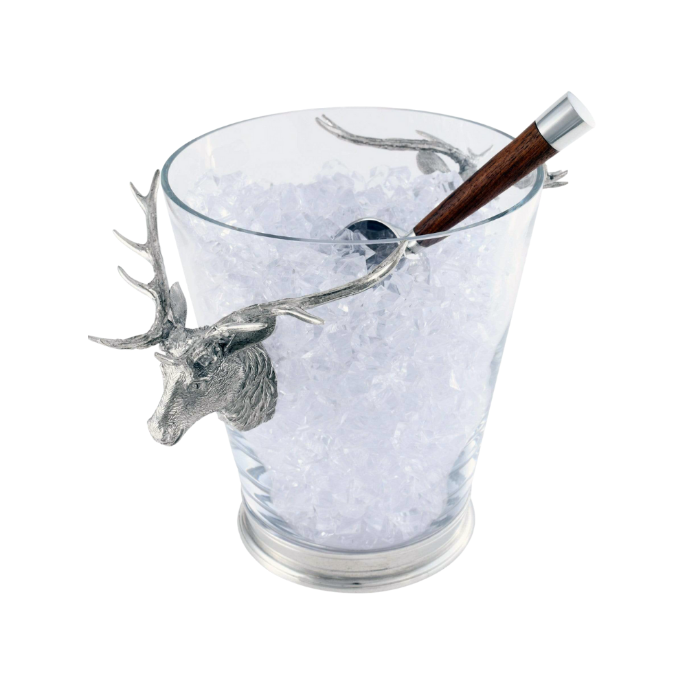 VAGABOND HOUSE Ice Bucket Glass With Pewter Deer Head Handles