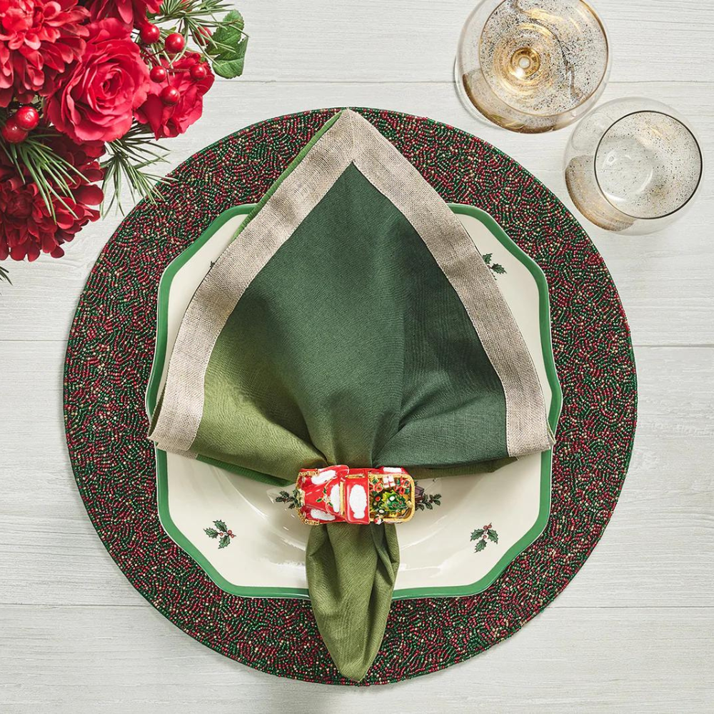 KIM SEYBERT CHRISTMAS TRUCK NAPKIN RING - RED, GREEN & GOLD