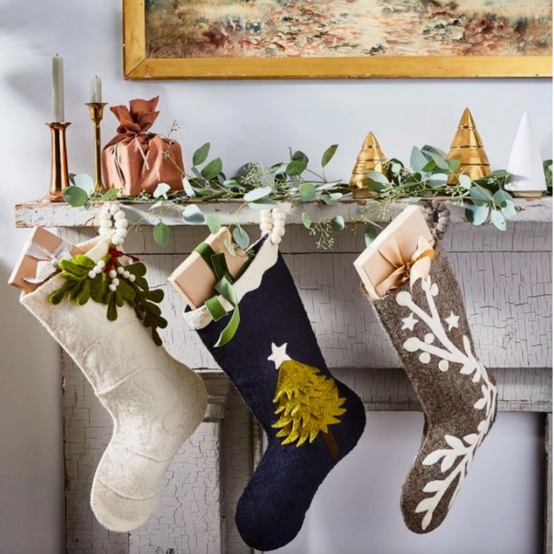 ARCADIA HOME Navy Hand Felted Christmas Tree Stocking