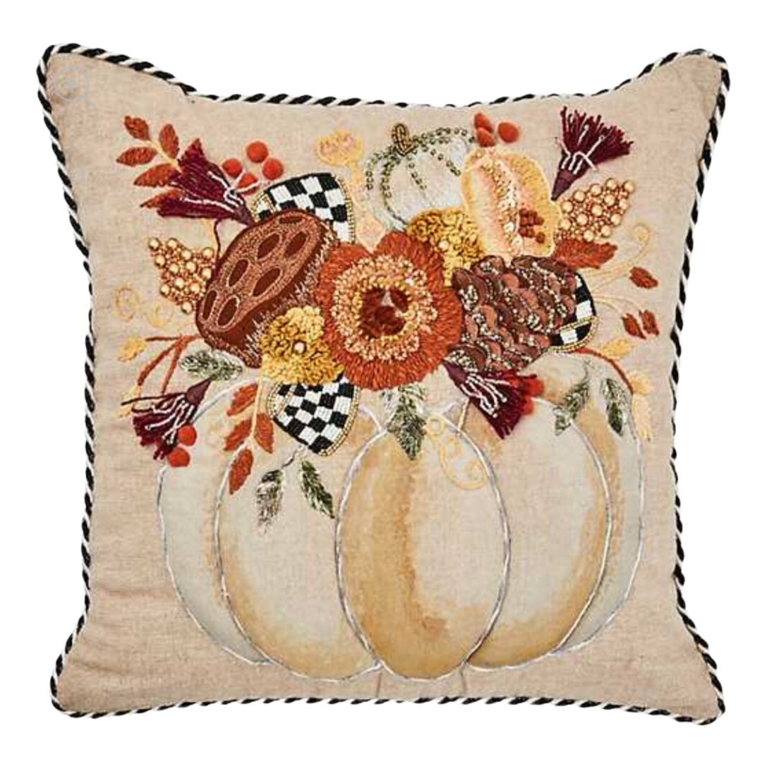 MACKENZIE CHILDS Autumn Frost Beaded Pumpkin Throw Pillow