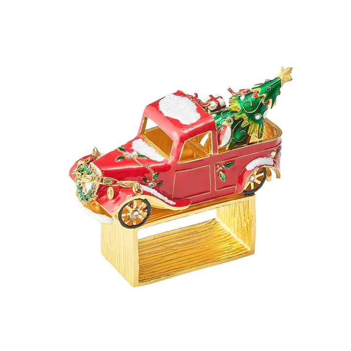 KIM SEYBERT CHRISTMAS TRUCK NAPKIN RING - RED, GREEN & GOLD