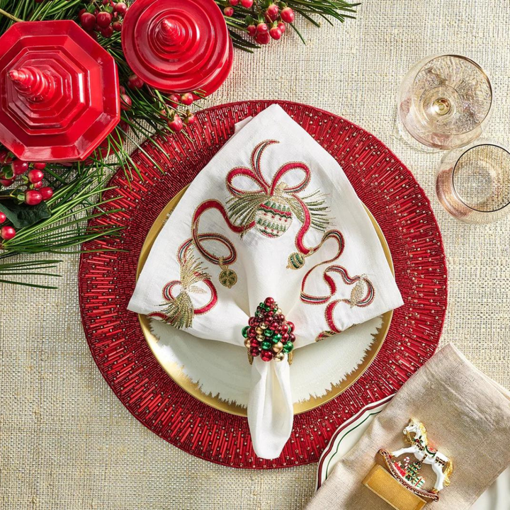 KIM SEYBERT CHRISTMAS BAUBLES NAPKIN RING - RED, GREEN & GOLD