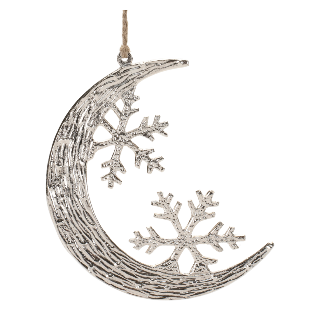 MELROSE Cresent Moon With Snowflake Ornament