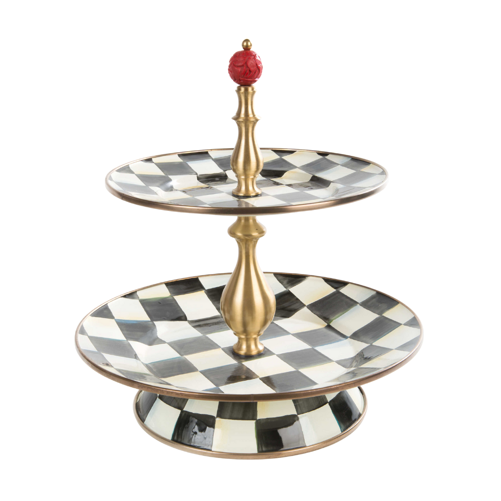 MACKENZIE CHILDS Courtly Check Two Tier Sweet Stand