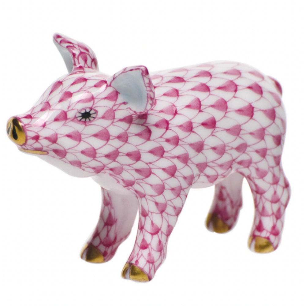 HEREND Little Pig Standing RASPBERRY