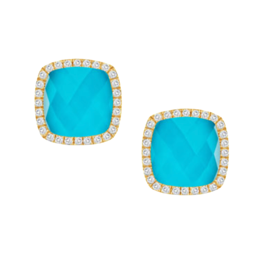 DOVES DORON PALOMA St. Barths 18K Yellow Gold Diamond Earrings Quartz Over Turquoise Default Title