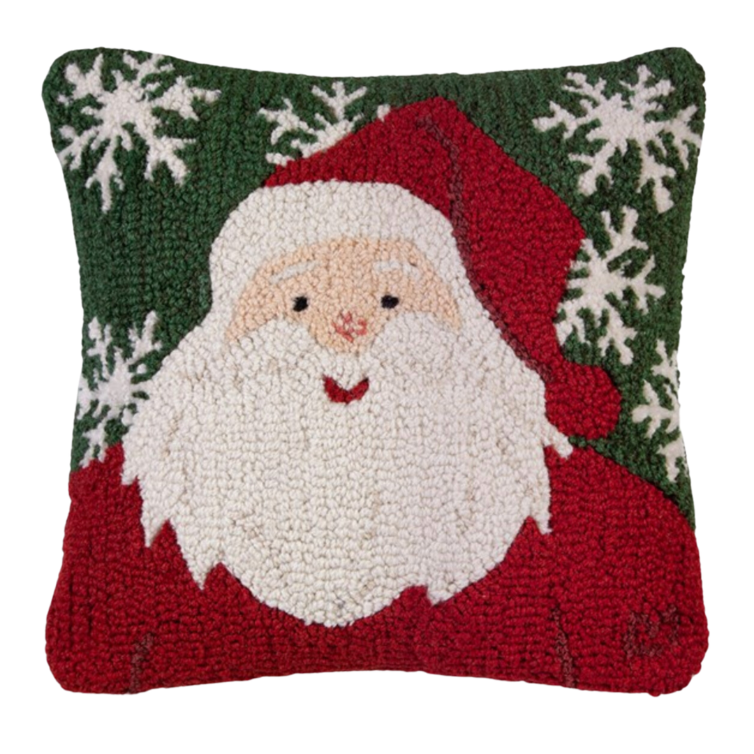 CHANDLER 4 CORNERS Winter Santa Hooked Wool Pillow