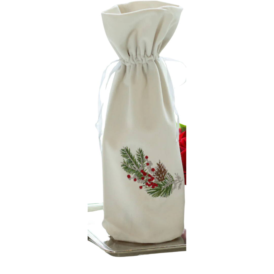 ARTE ITALICA Natale Sprig Velvet Wine Bag