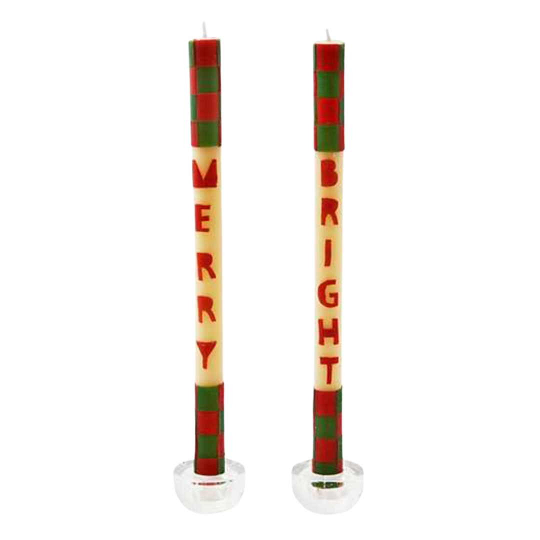 MACKENZIE CHILDS Merry And Bright Christmas Dinner Candles Set Of 2