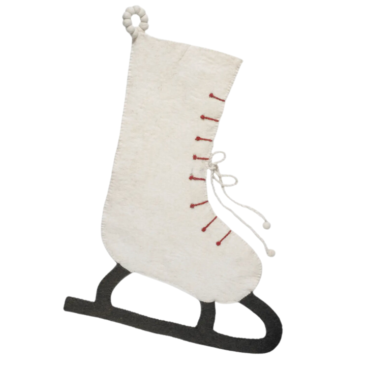 ARCADIA HOME Cream Skate Hand Felted Wool Christmas Stocking