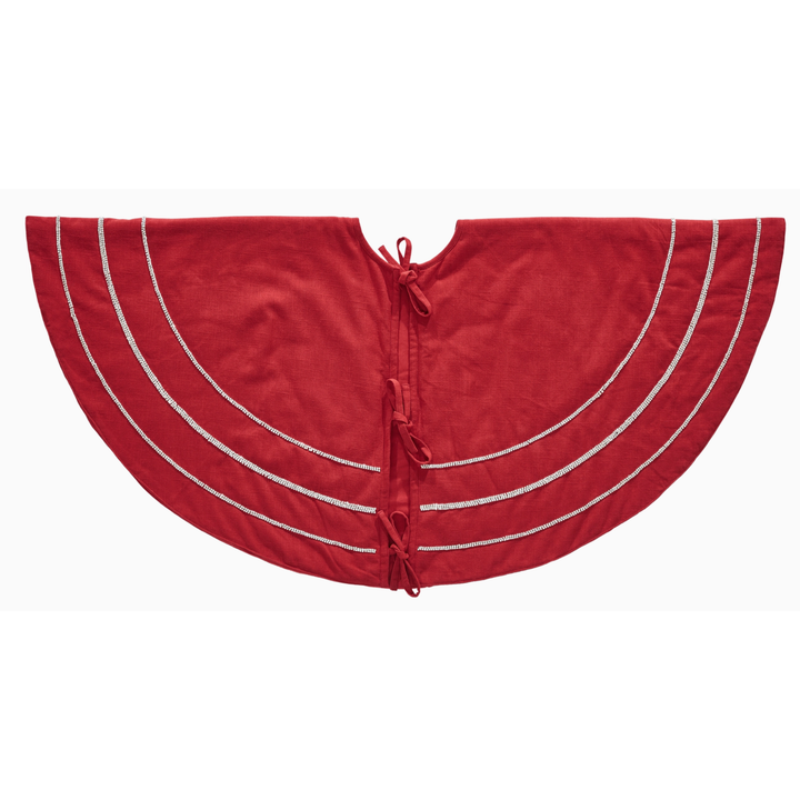 ARCADIA HOME Red Linen Nailhead Circle Tree Skirt