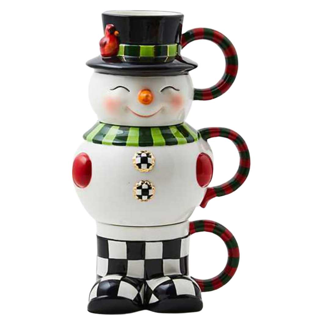 MACKENZIE CHILDS Cozy Christmas Snowman Stacking Mugs