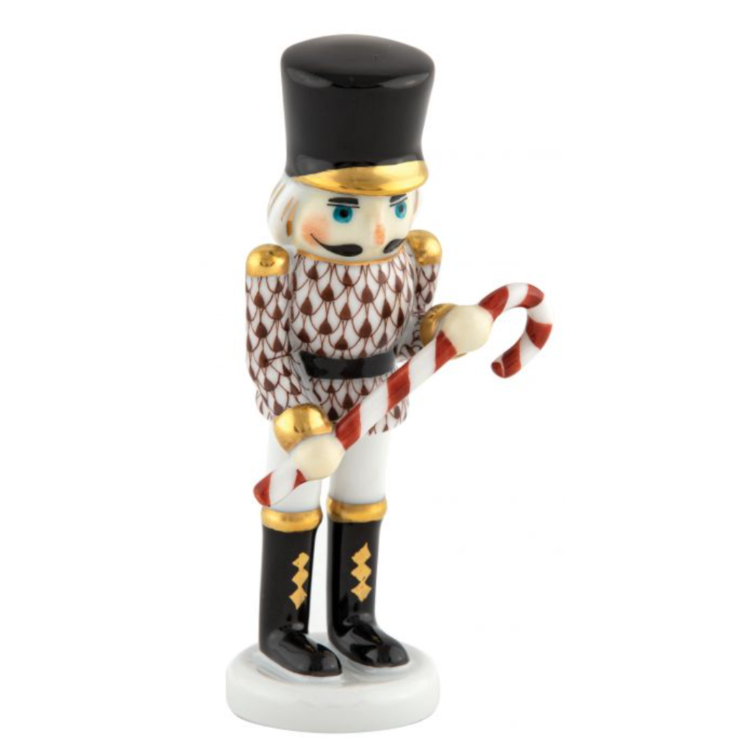 HEREND Small Nutcracker With Candy Cane CHOCOLATE