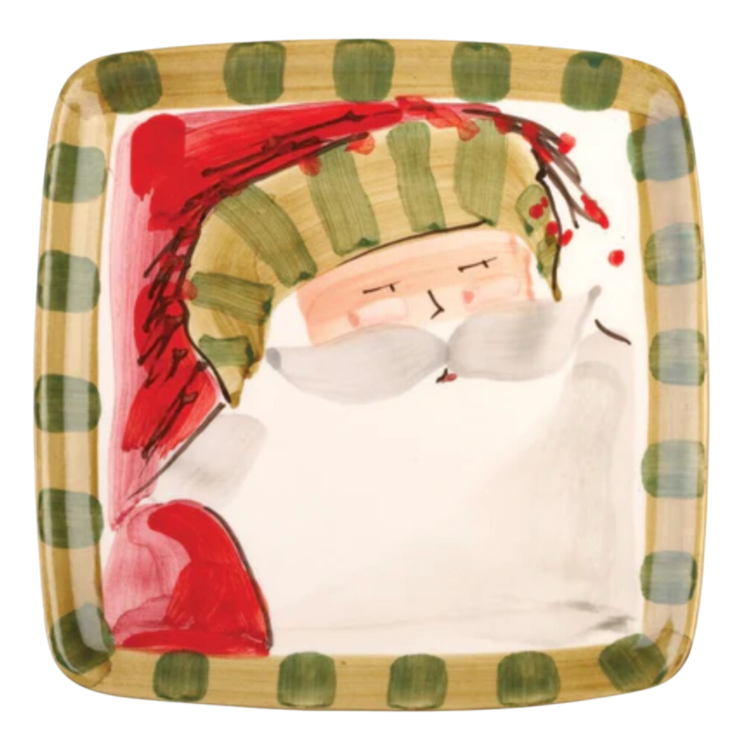 VIETRI Old St. Nick Square Salad Plate Striped Hat