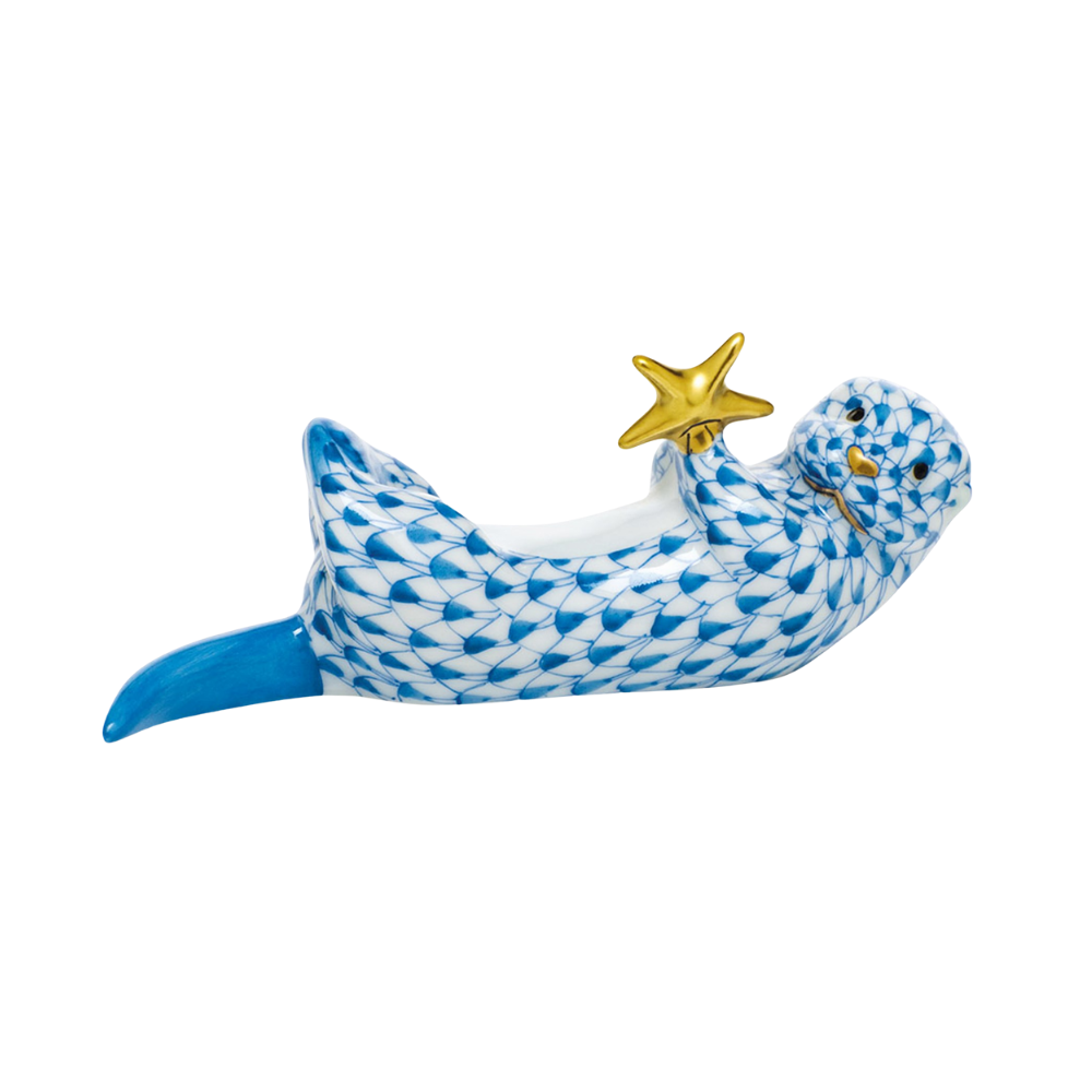 HEREND Sea Otter With Starfish BLUE