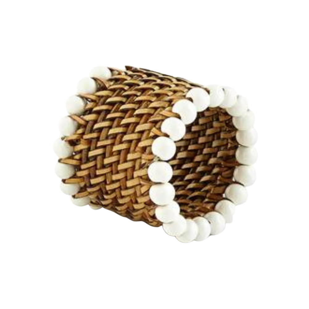 CALAISIO NAPKIN RING WITH BEADS - WHITE