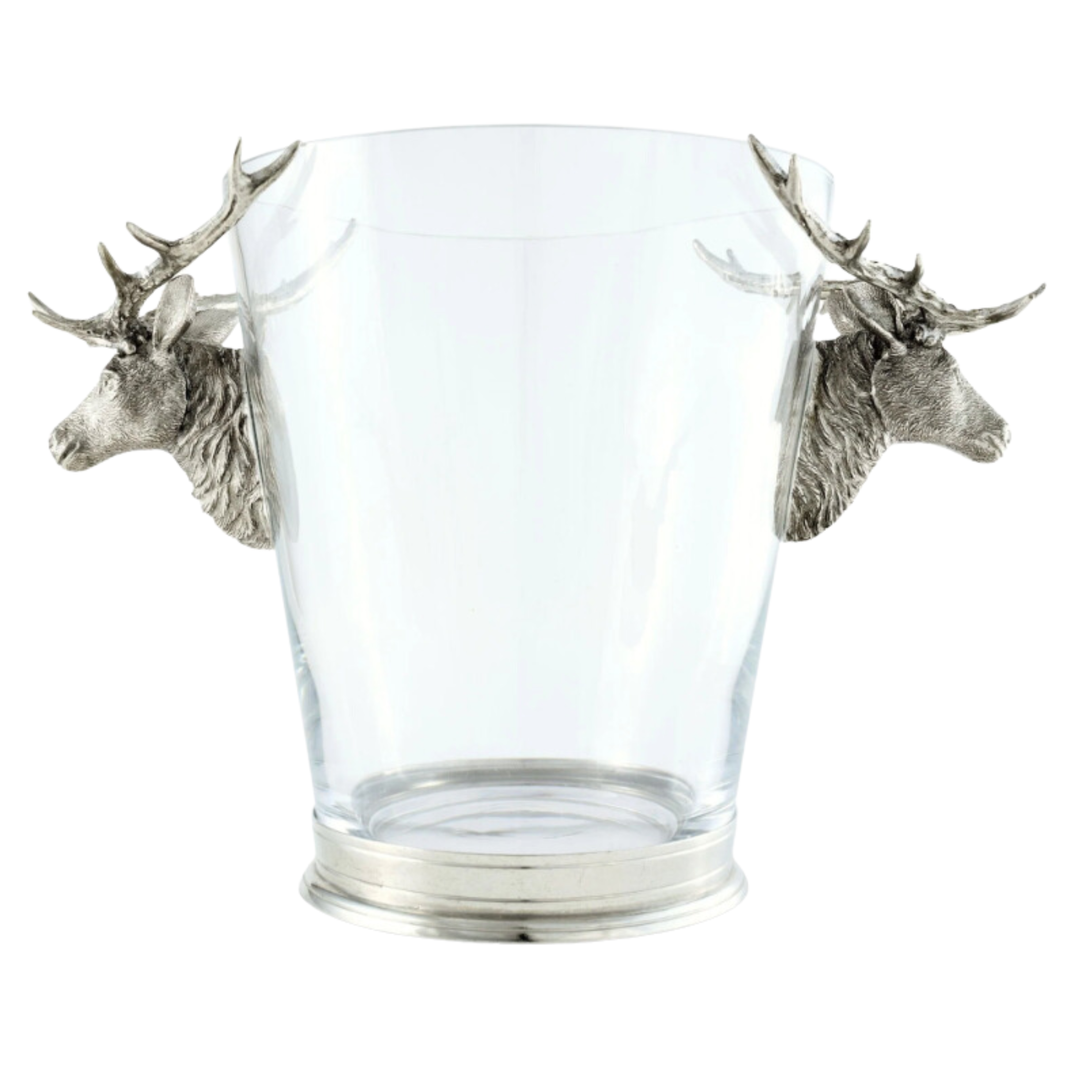 VAGABOND HOUSE Ice Bucket Glass With Pewter Deer Head Handles