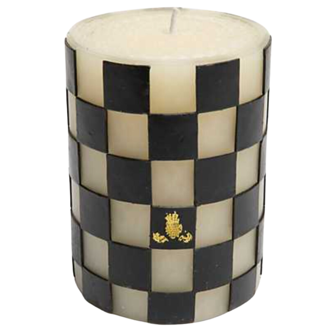 MACKENZIE CHILDS Black Check Pillar Candle